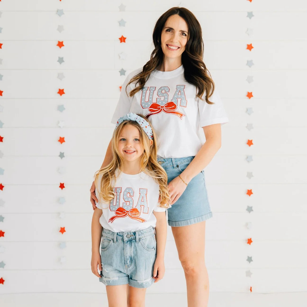 USA STARS & BOW PATCH SHORT SLEEVE T-SHIRT - WHITE