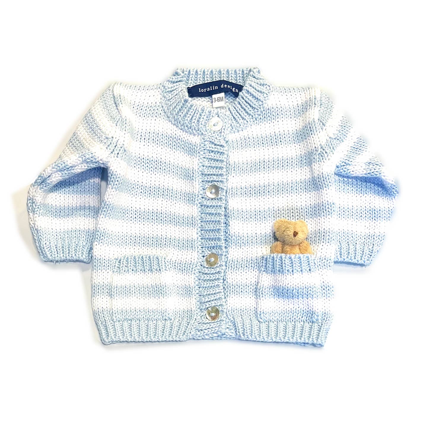 Striped Sky Blue Tan Bear Cardigan