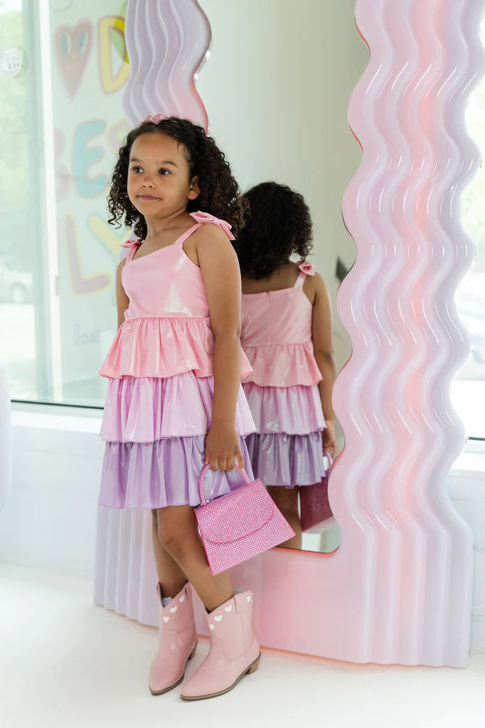 PASTEL OMBRE SHIMMER BOW DRESS