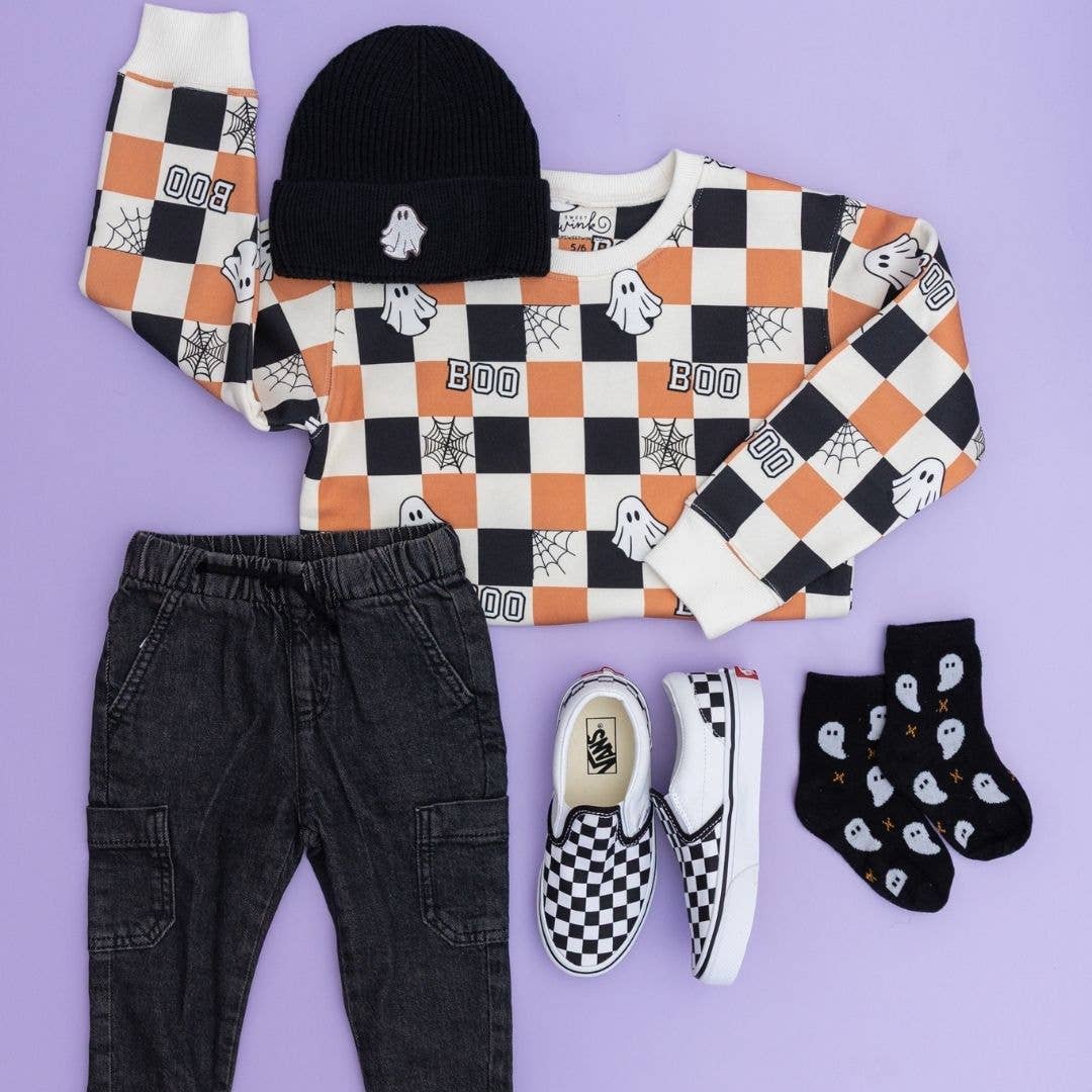 Boo Checkered Halloween Sweatshirt - Boys Clothing