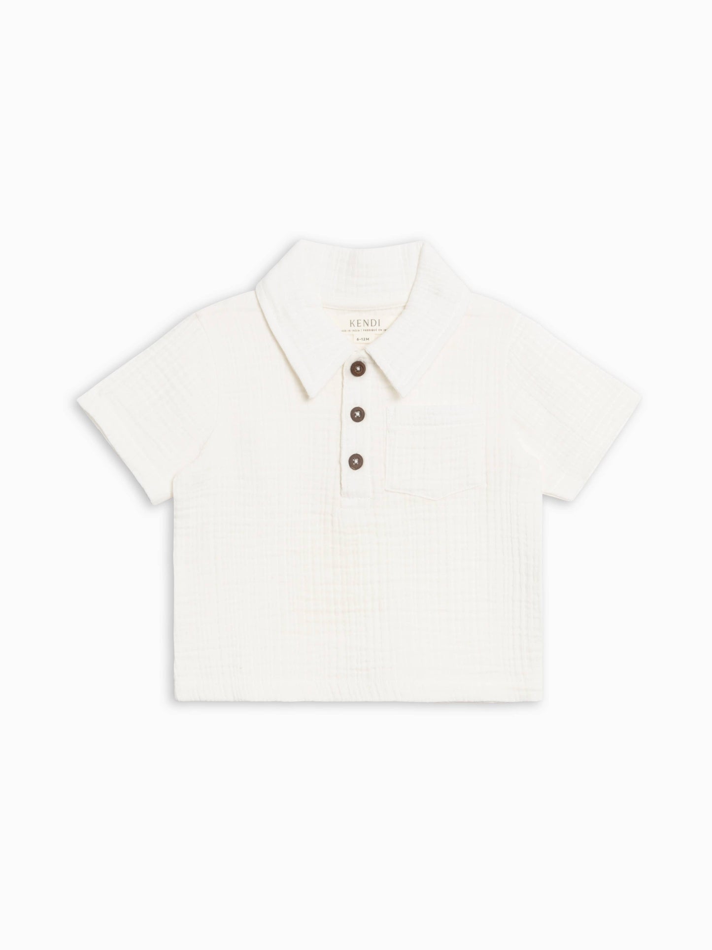 Ezra Muslin Short Sleeve Polo - Coconut