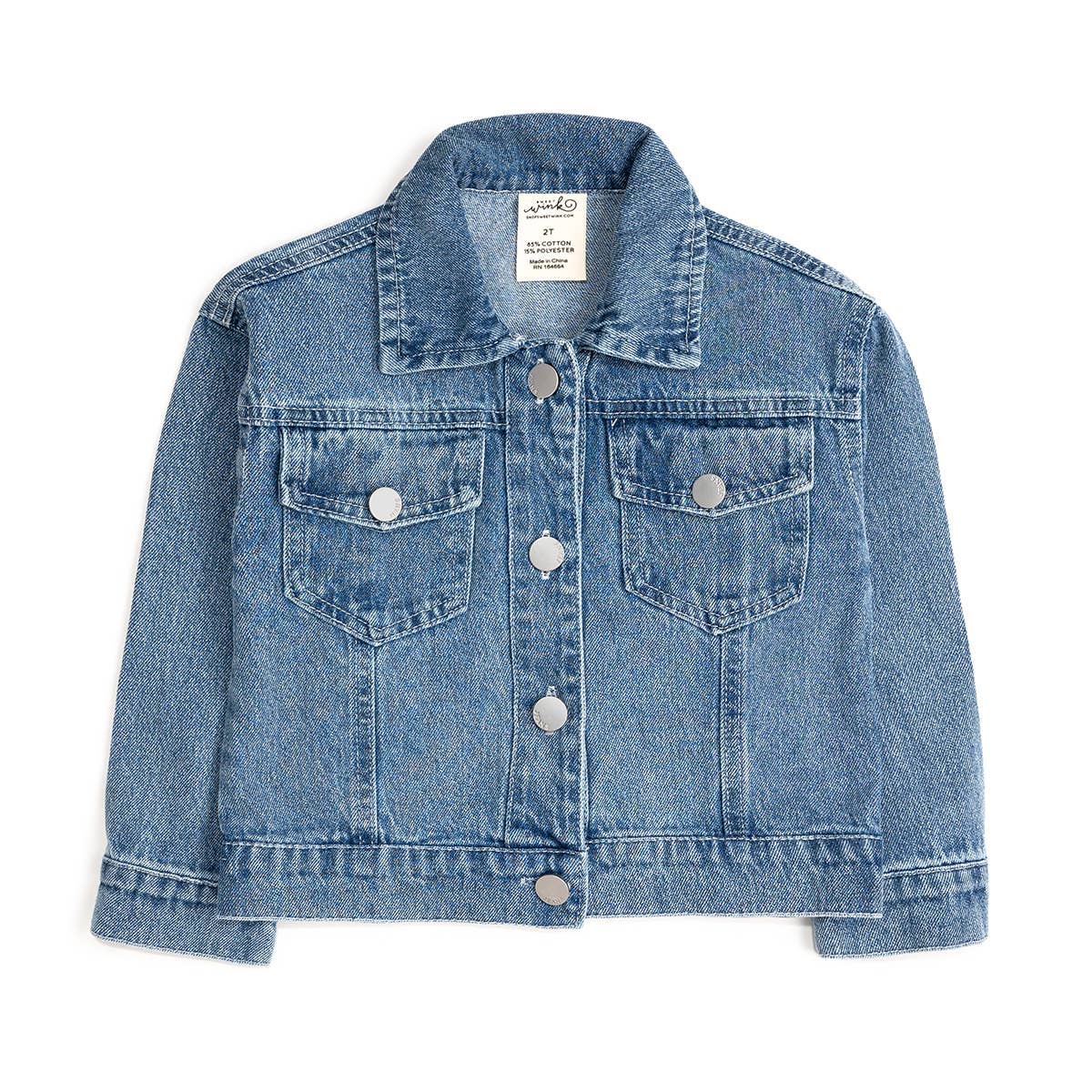 Pearl and Gemstone Floral Bow Patch Denim Jacket - Kids