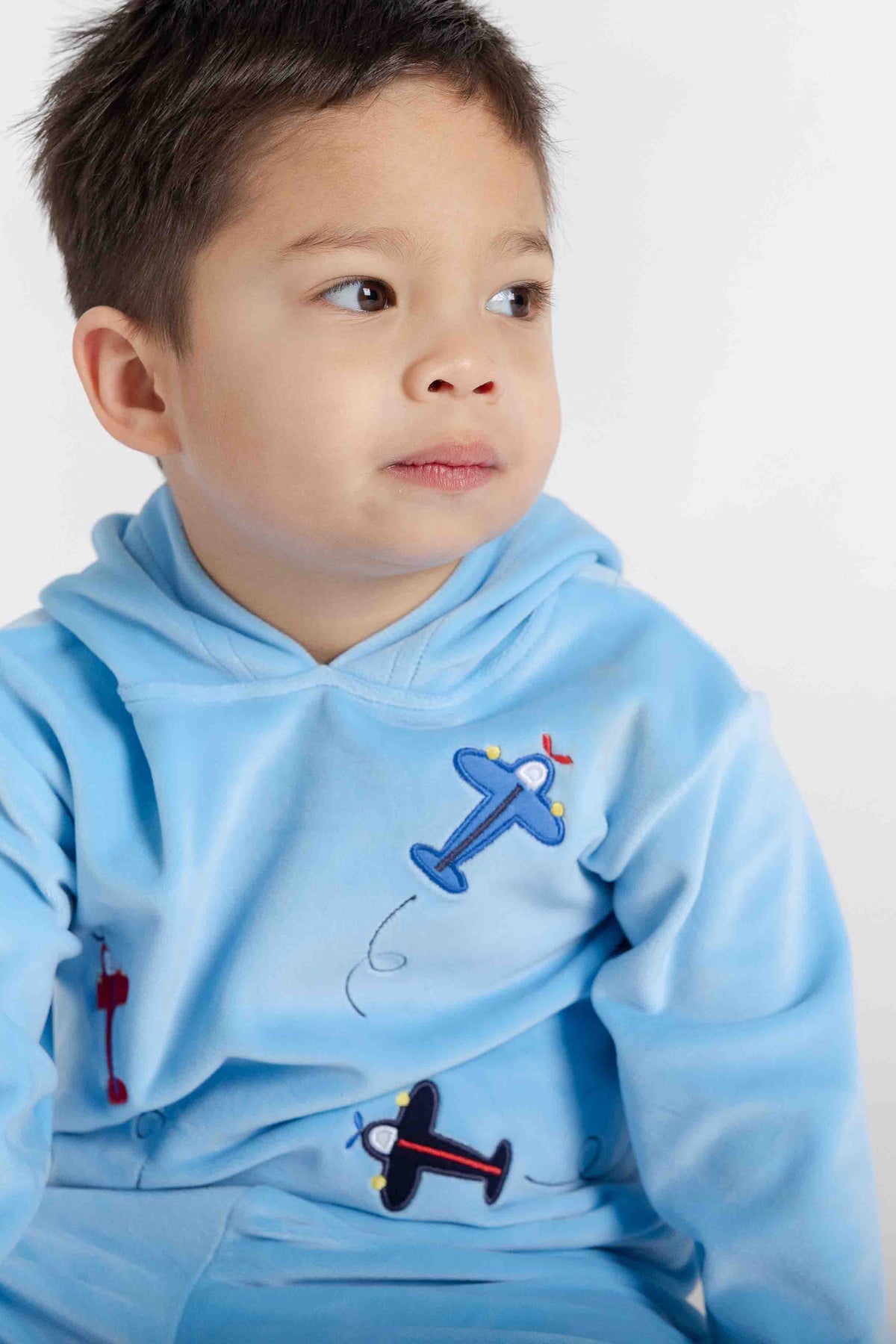 Velour Hoodie With Airplanes