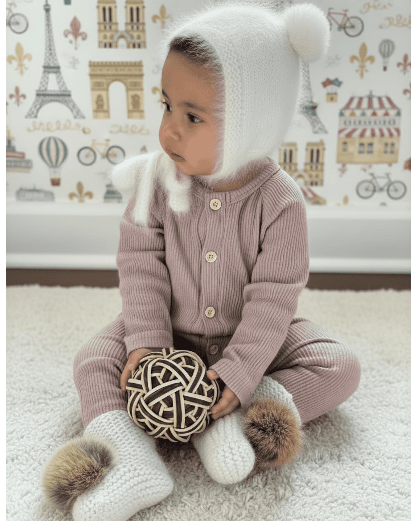 White Cashmere Teddy Hat