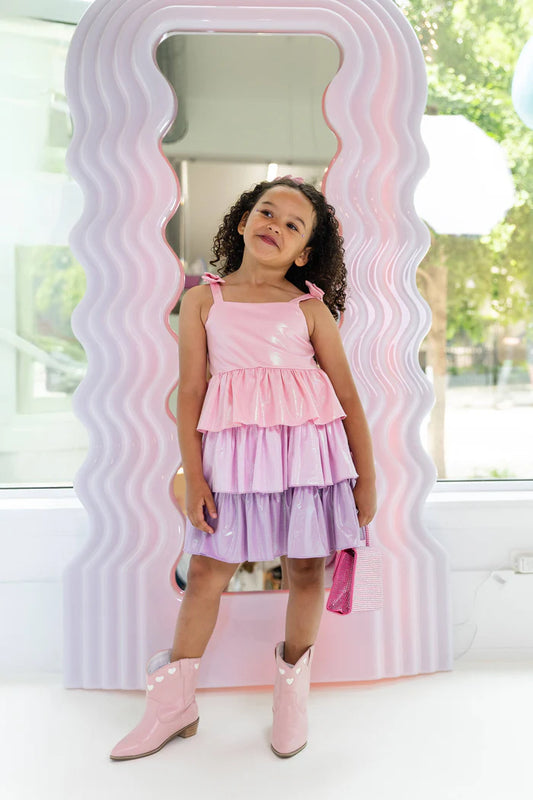 PASTEL OMBRE SHIMMER BOW DRESS