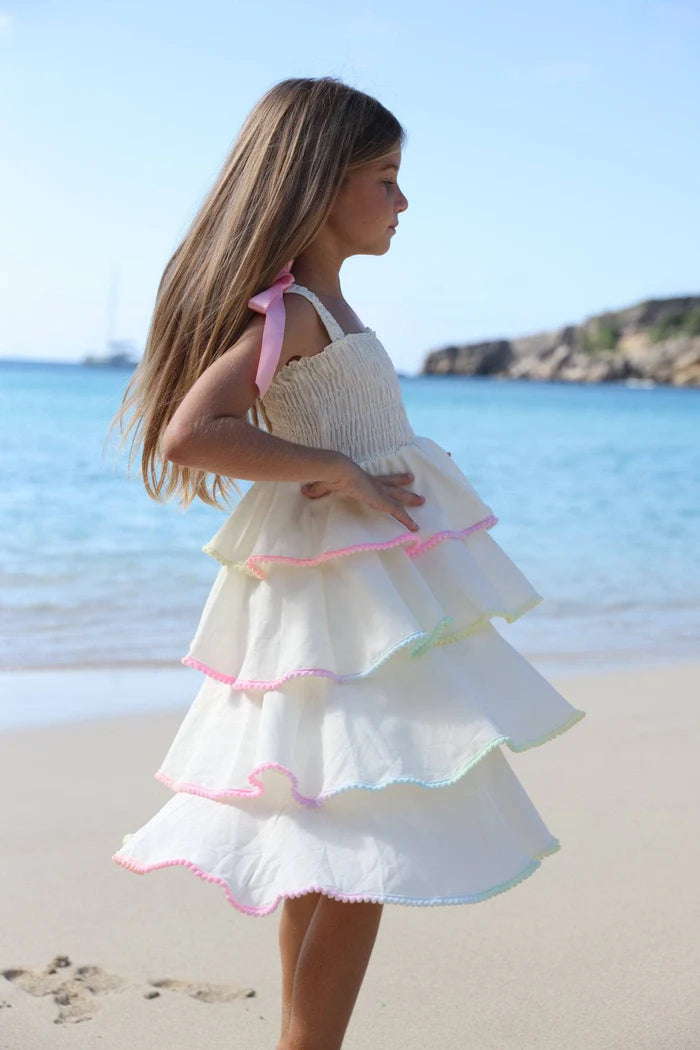RAINBOW TIERED BOW DRESS