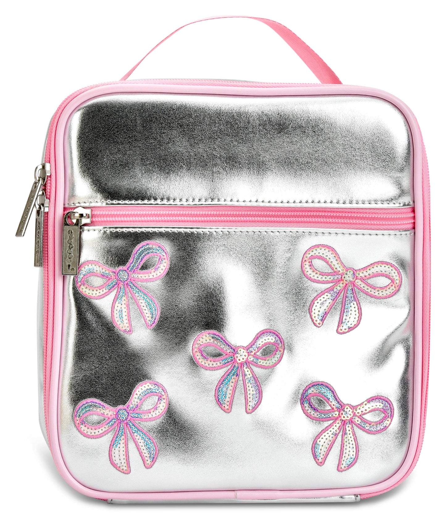 SILVER SEQUIN BOWS LUNCH TOTE