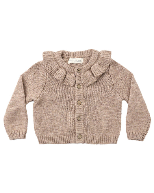 Ruffle Collar Cardigan Heathered Almond