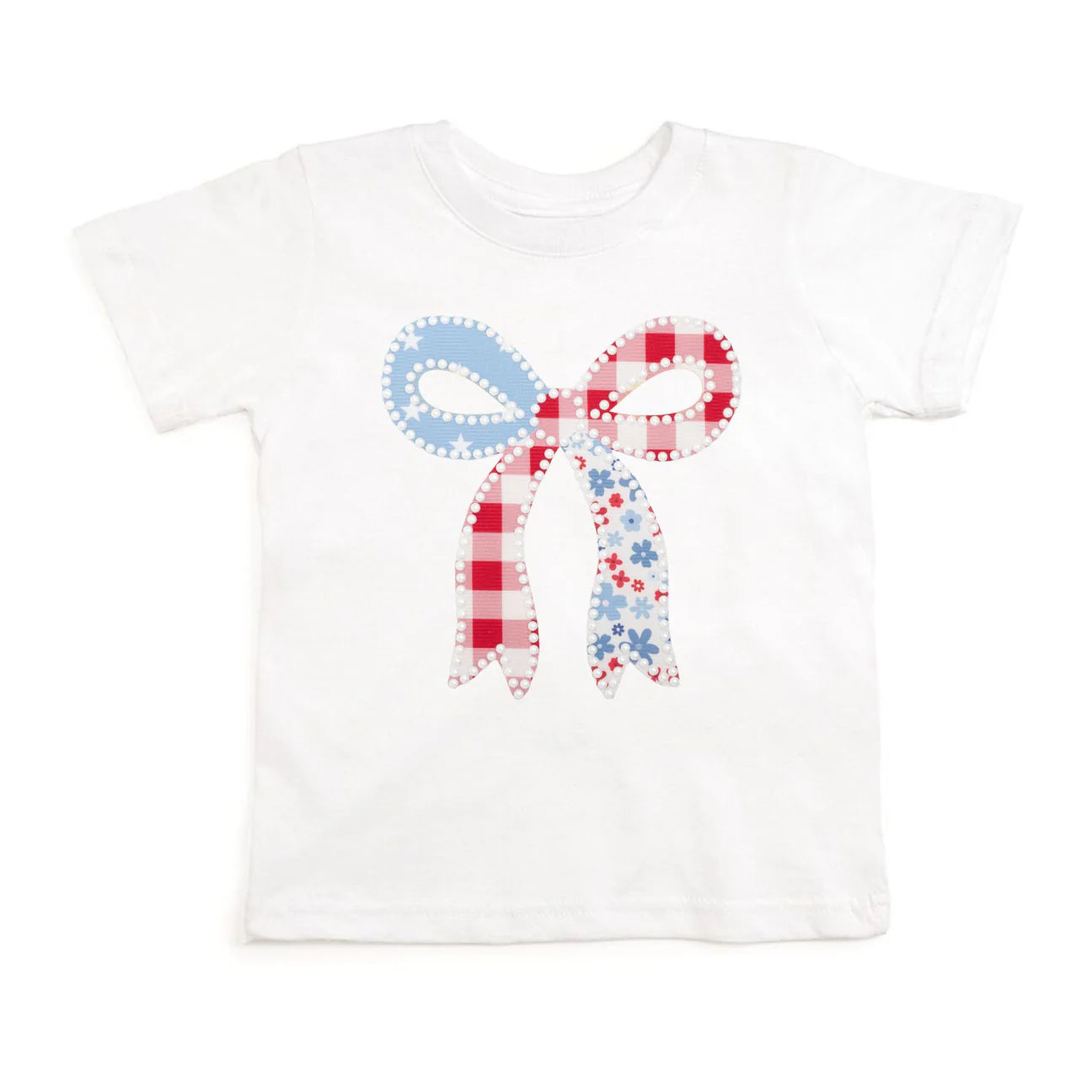 PATCHWORK BOW PATCH SHORT SLEEVE T-SHIRT - WHITE