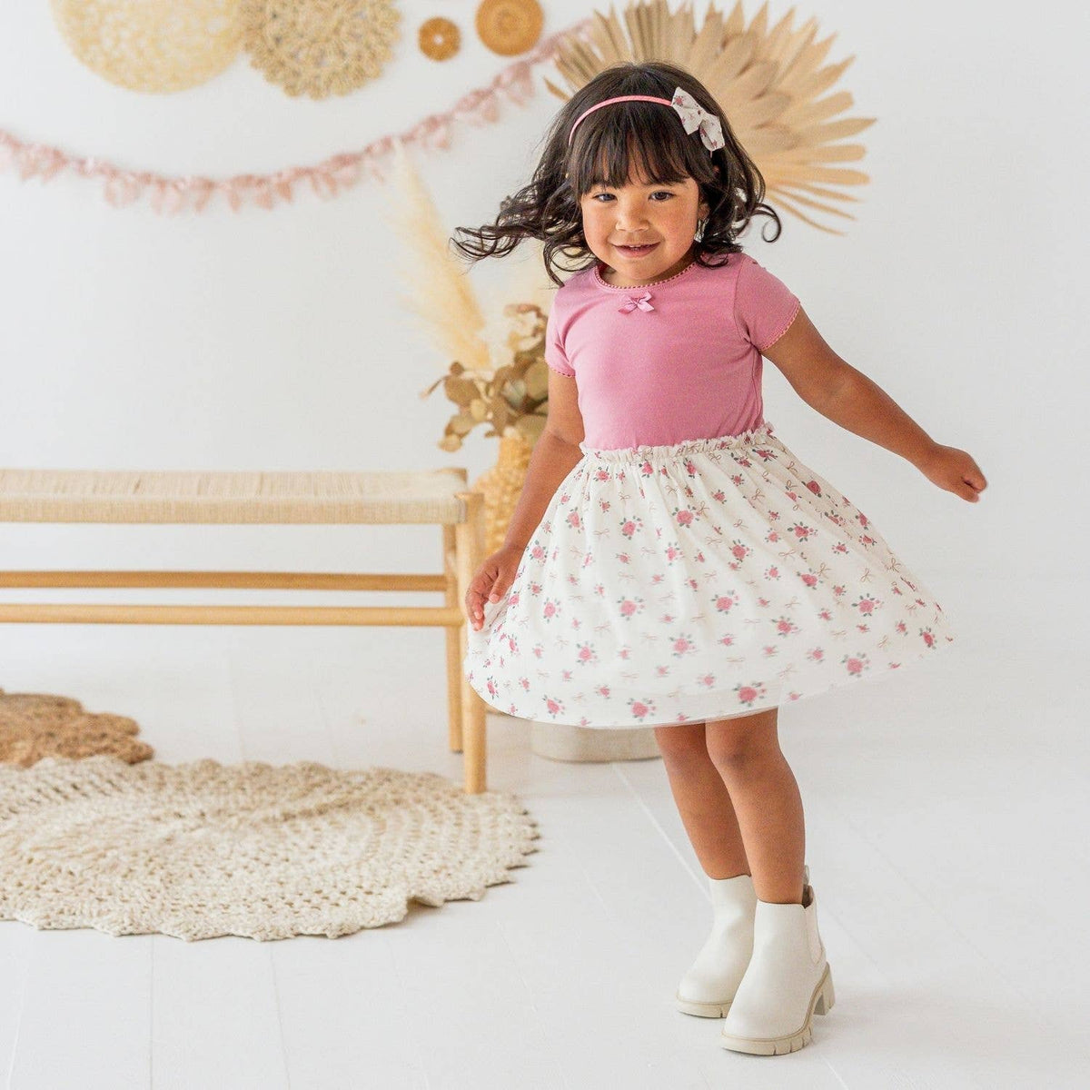 Coquette Rose Short Sleeve Tutu Dress - Kids Clothing - Fall