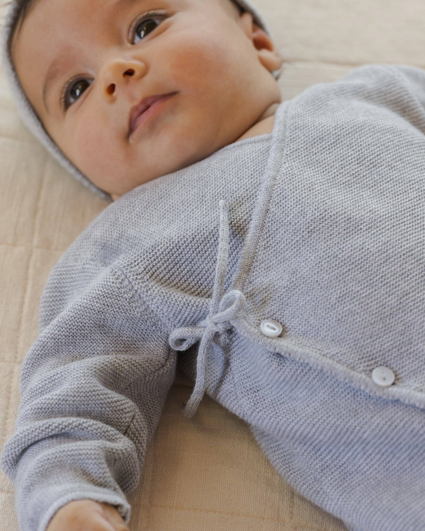 Wrap Knit Footie || Heathered Dusty Blue