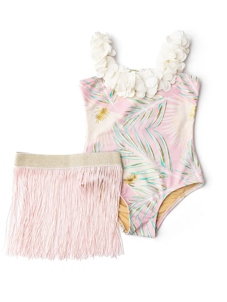 Girls' Hula One-Piece Swimsuit + Skirt Set