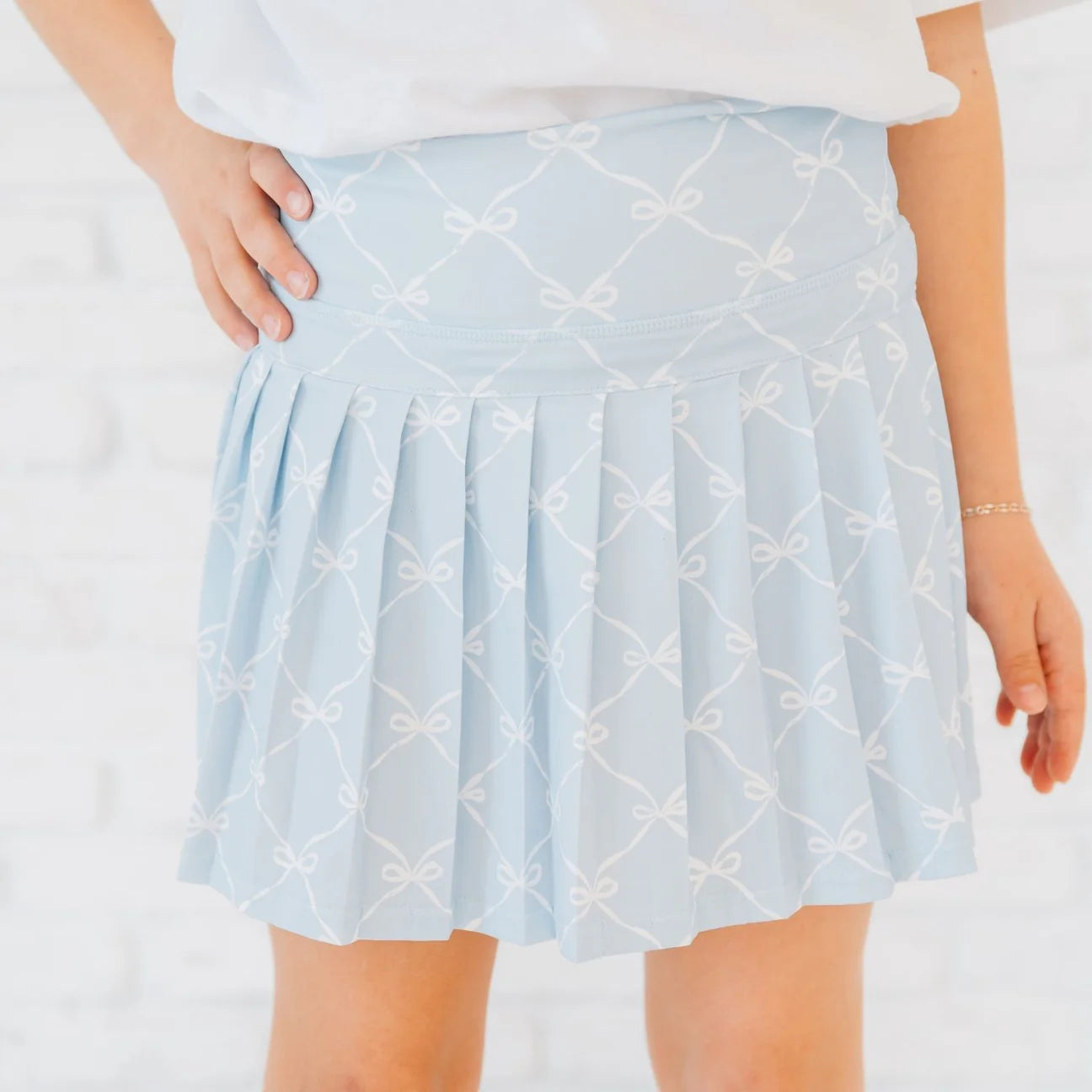 SKY BLUE BOW TRELLIS ATHLETIC SKORT