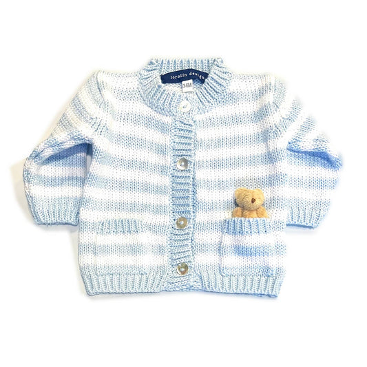 Striped Sky Blue Tan Bear Cardigan