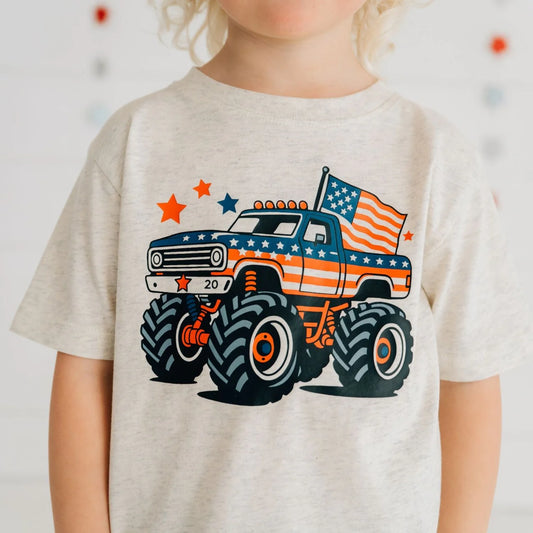 AMERICAN MONSTER TRUCK SHORT SLEEVE T-SHIRT - NATURAL HEATHER