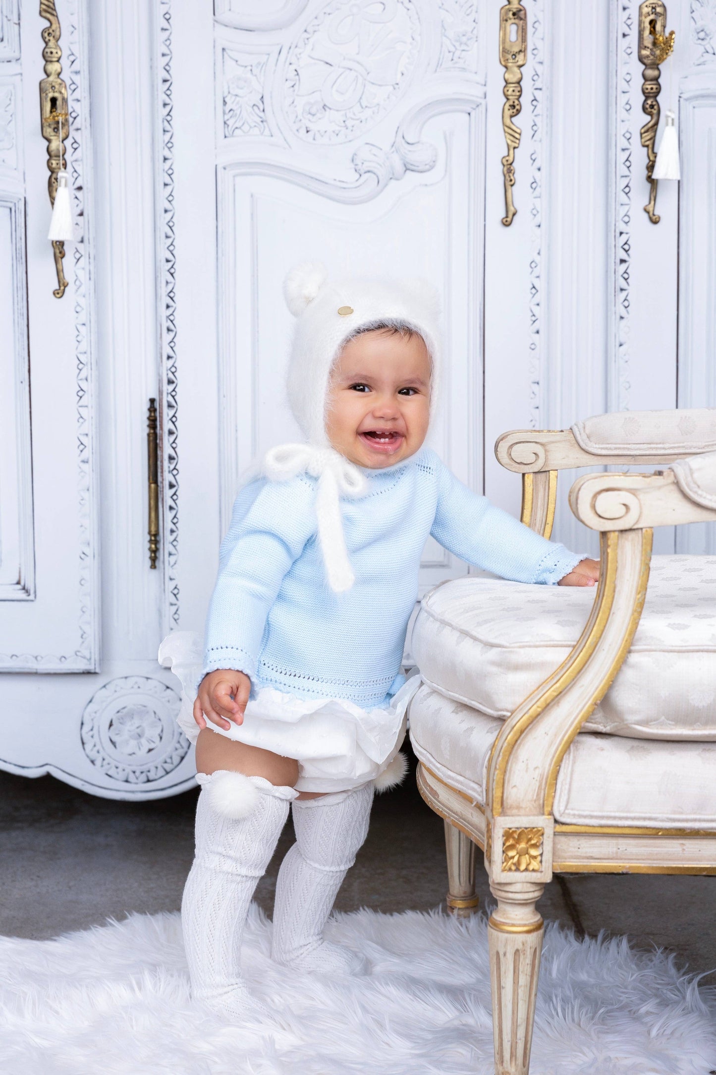 White Cashmere Teddy Hat