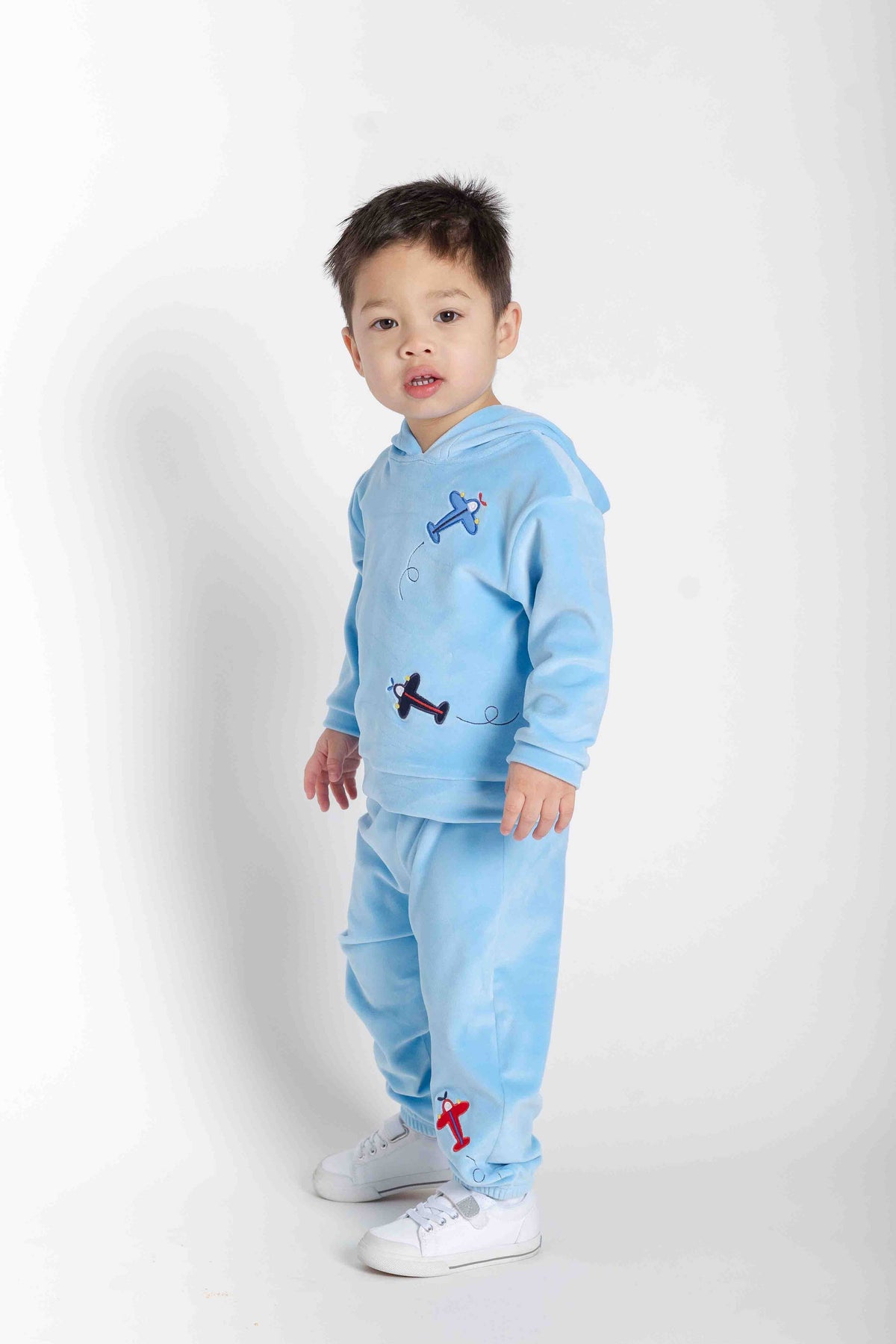 Velour Hoodie With Airplanes
