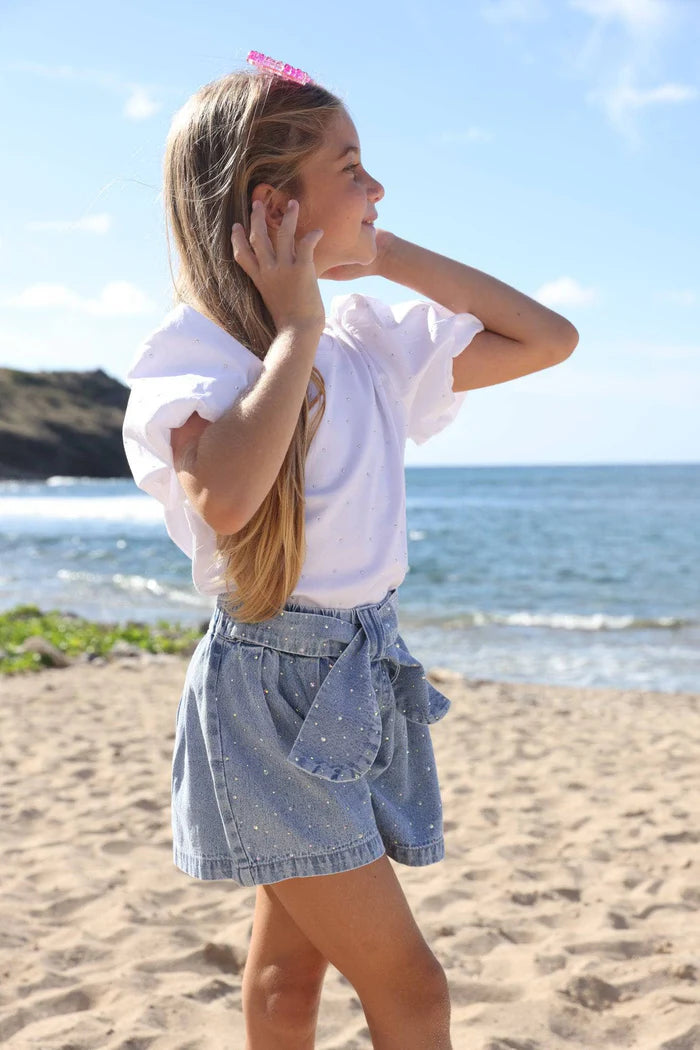 SPARKLE BOW DENIM SHORT