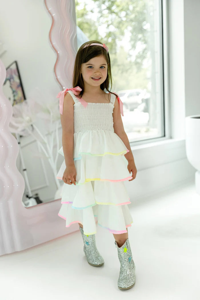 RAINBOW TIERED BOW DRESS