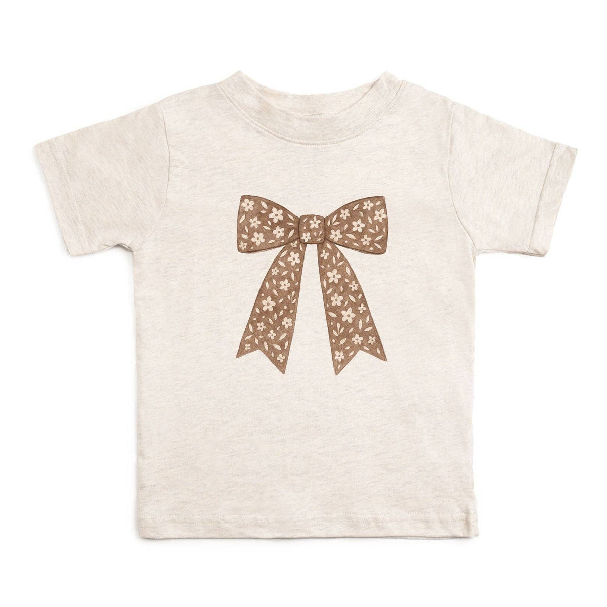 Mocha Floral Bow Patch Short Sleeve T-Shirt - Kids Clothing