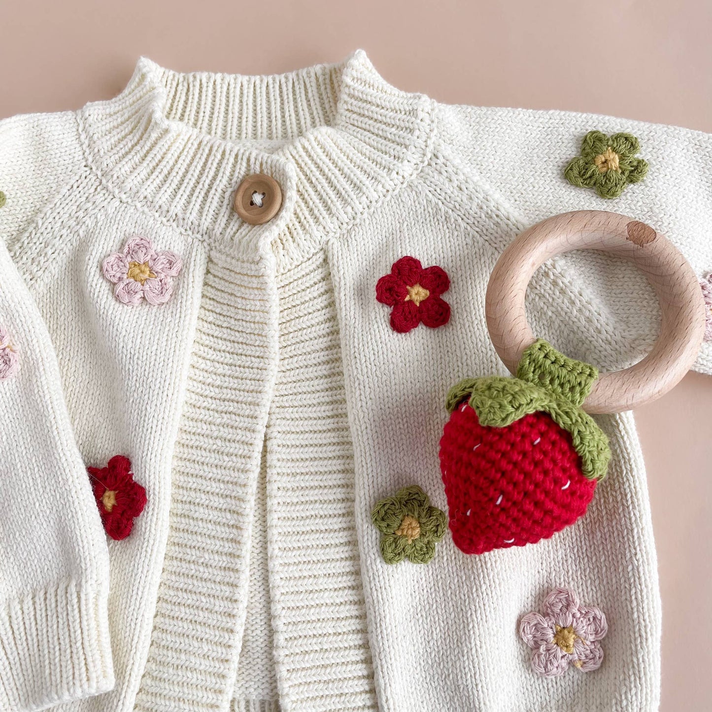 Teether Strawberry Red Cotton Crochet Rattle Baby Toy Summer