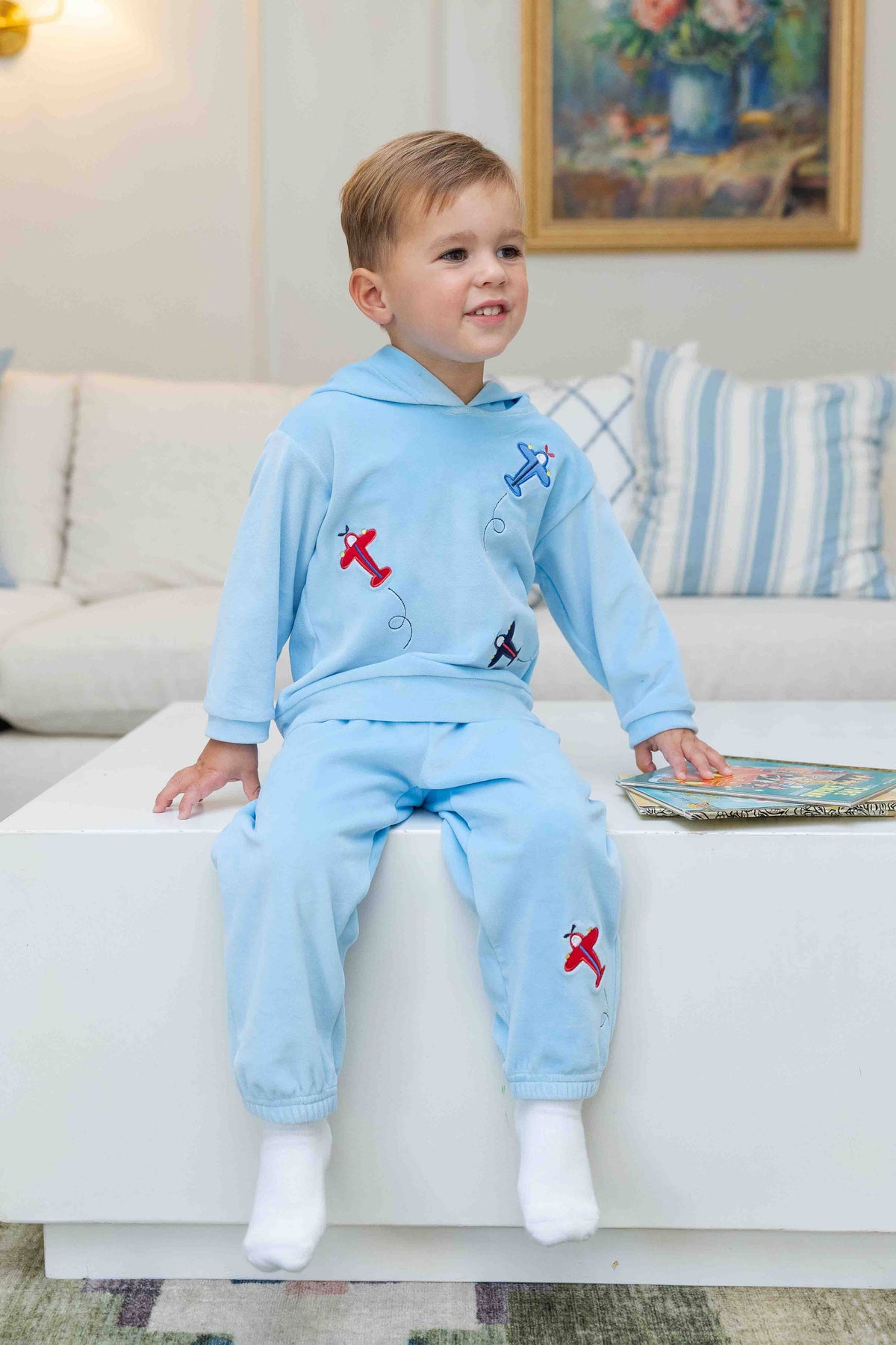 Velour Hoodie With Airplanes