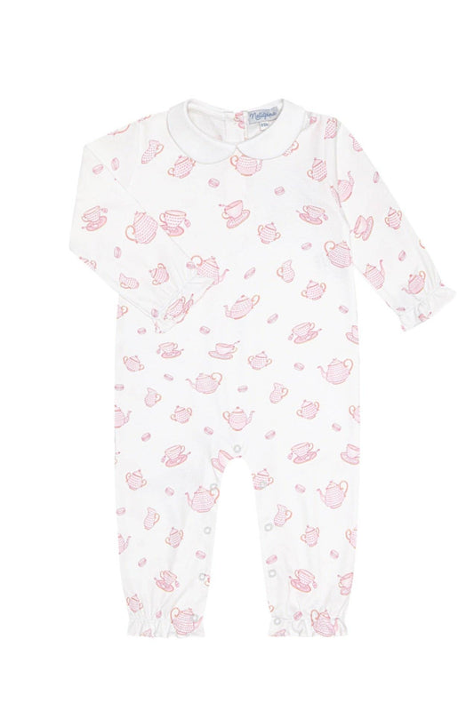 Petite Tea Time Print Romper long sleeve