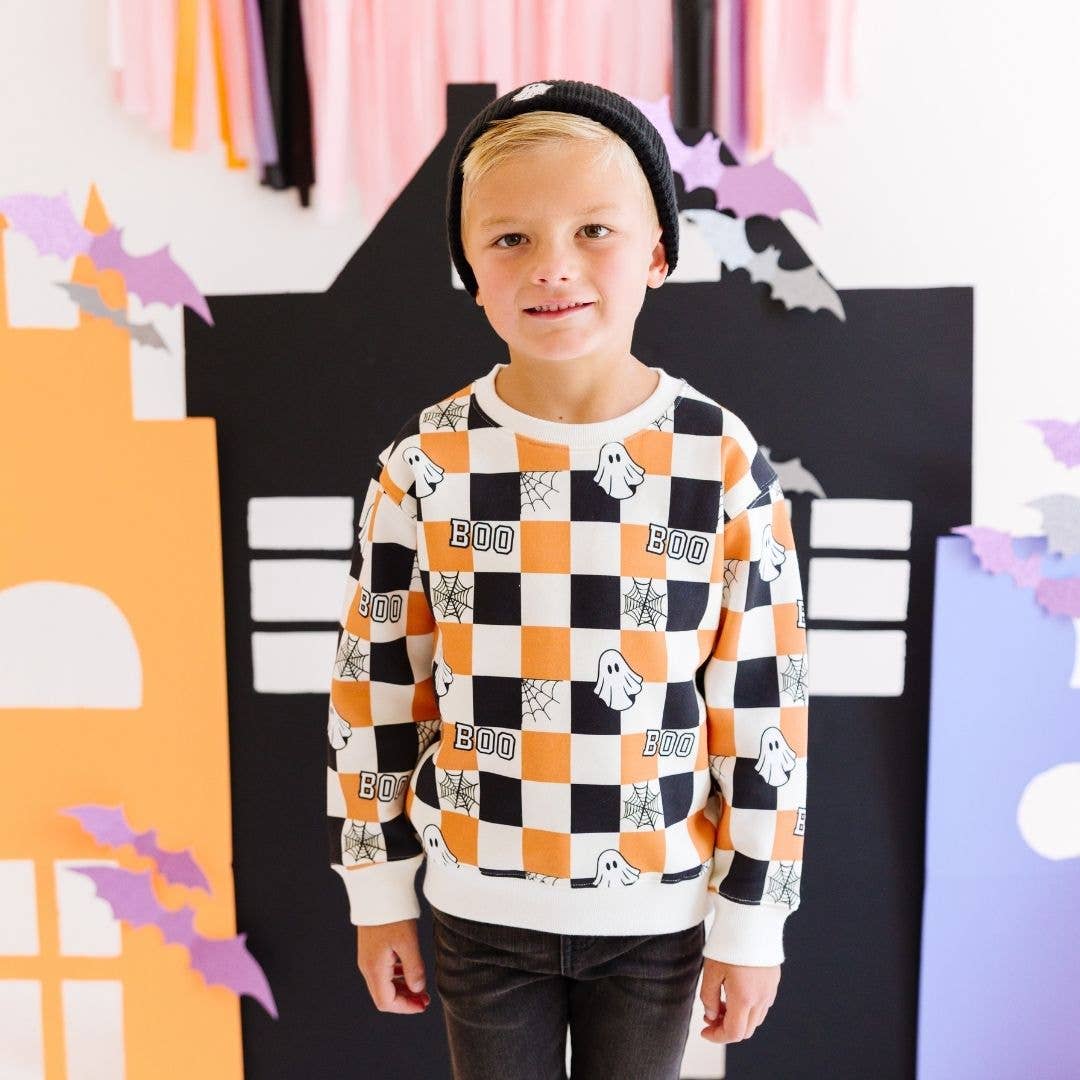 Boo Checkered Halloween Sweatshirt - Boys Clothing