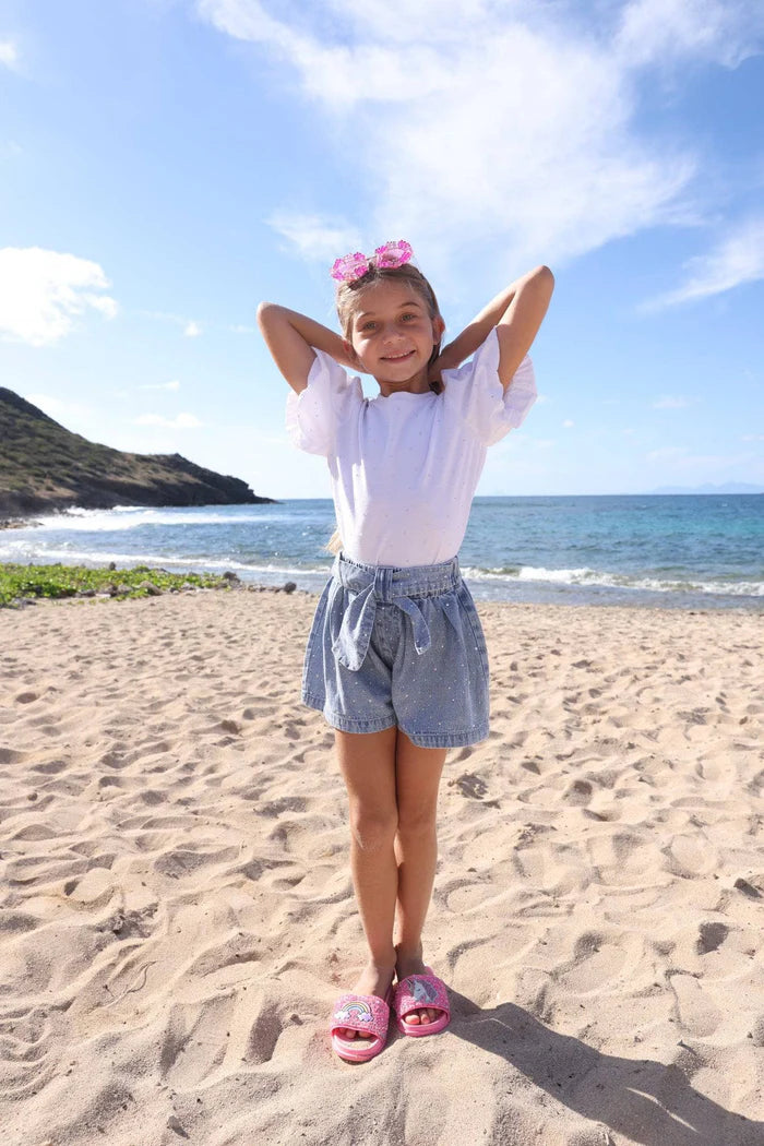 SPARKLE BOW DENIM SHORT