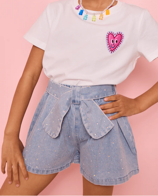 SPARKLE BOW DENIM SHORT