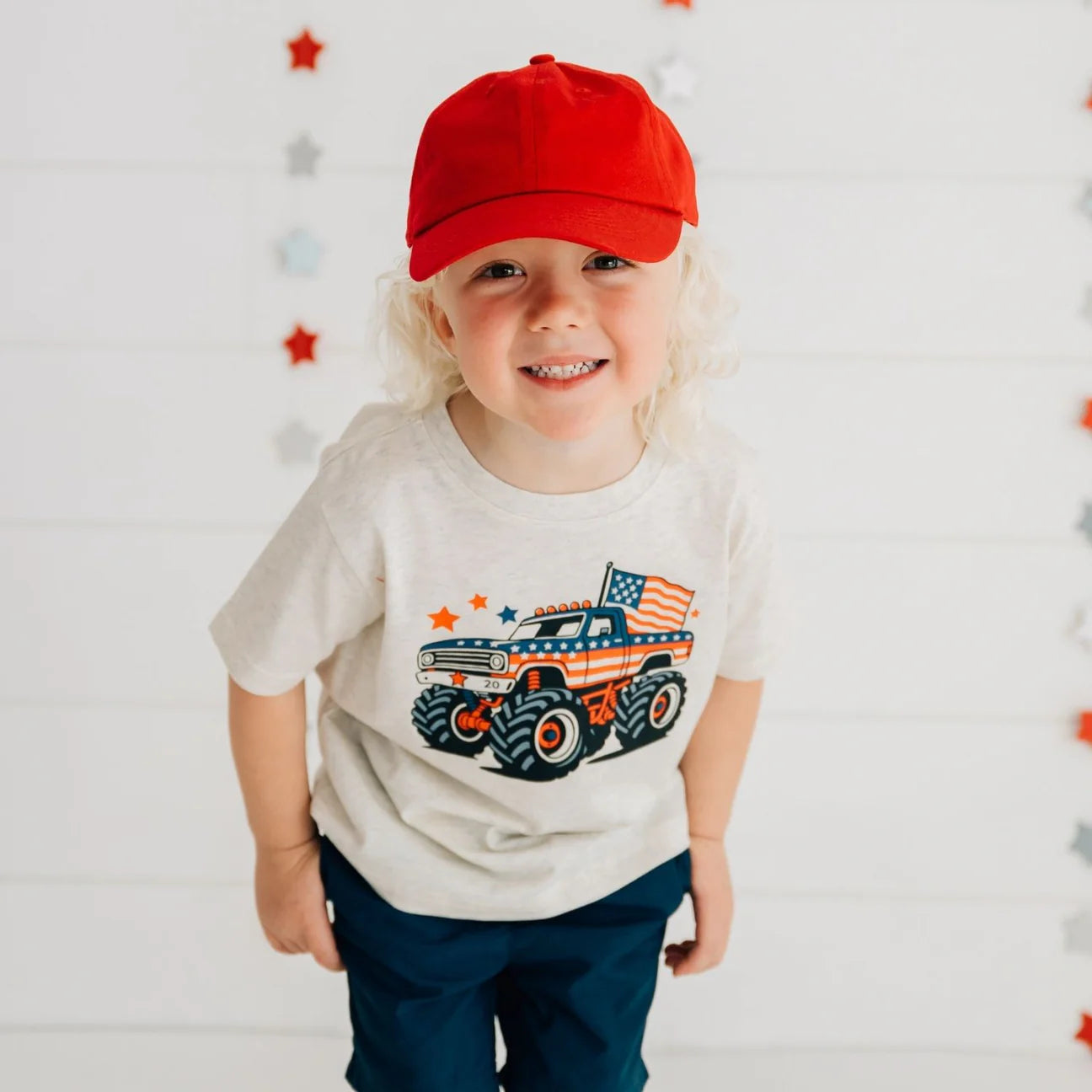 AMERICAN MONSTER TRUCK SHORT SLEEVE T-SHIRT - NATURAL HEATHER