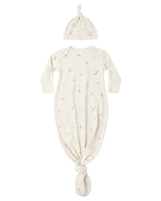 Knotted Baby Gown and Hat Set