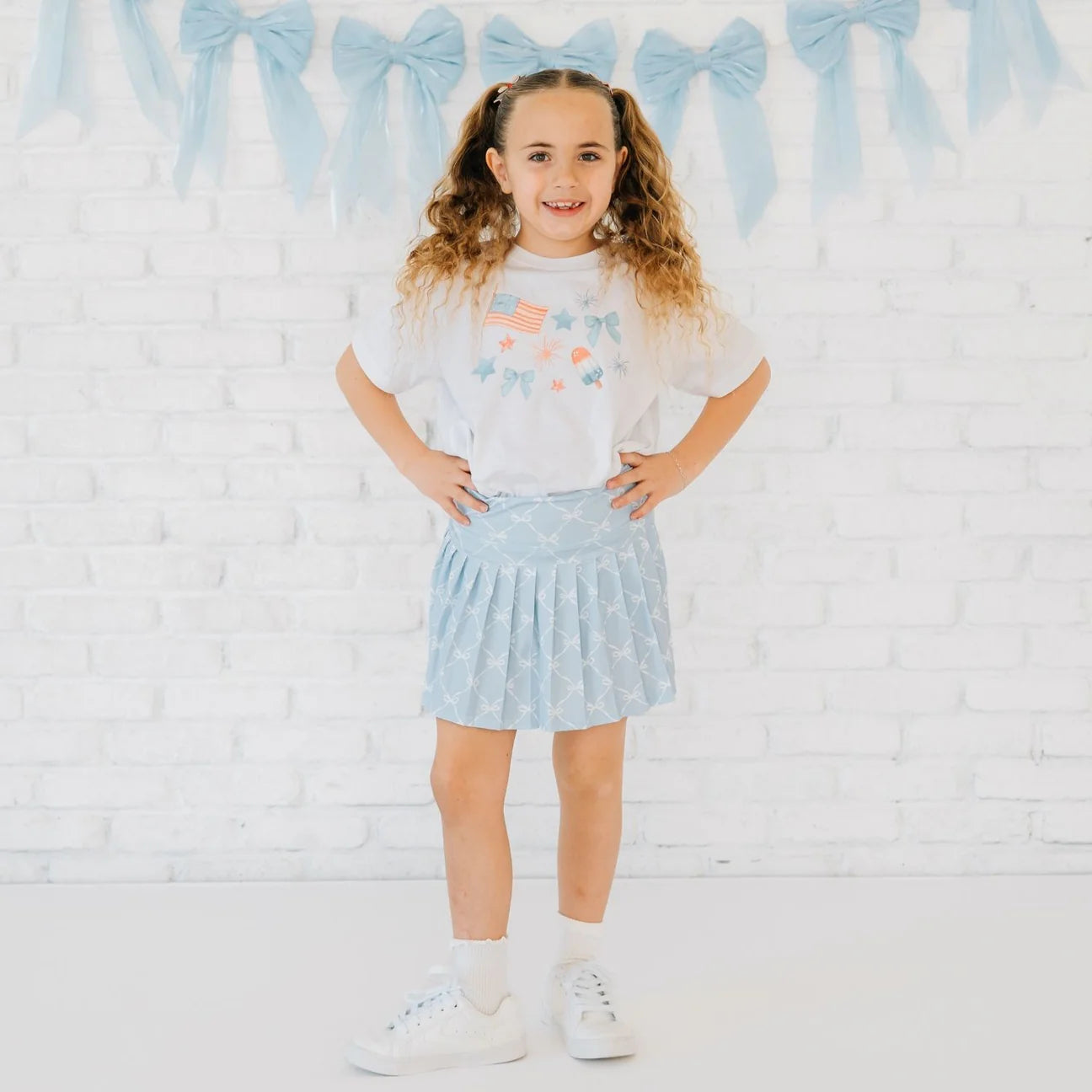 SKY BLUE BOW TRELLIS ATHLETIC SKORT