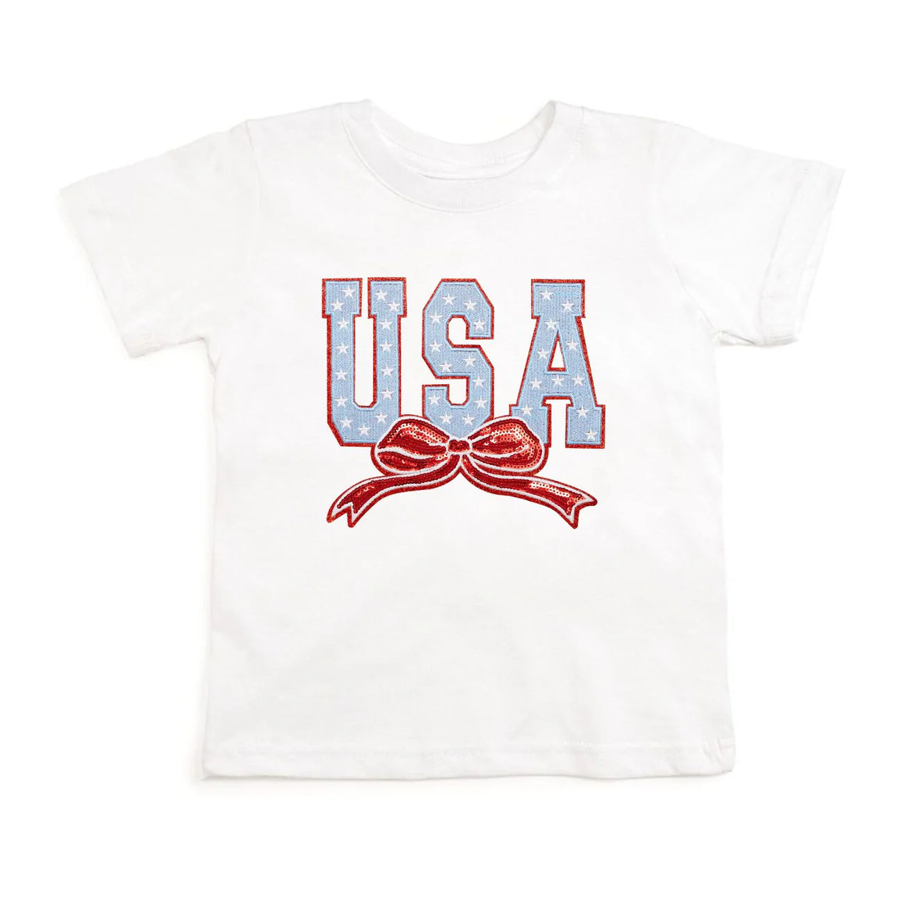 USA STARS & BOW PATCH SHORT SLEEVE T-SHIRT - WHITE
