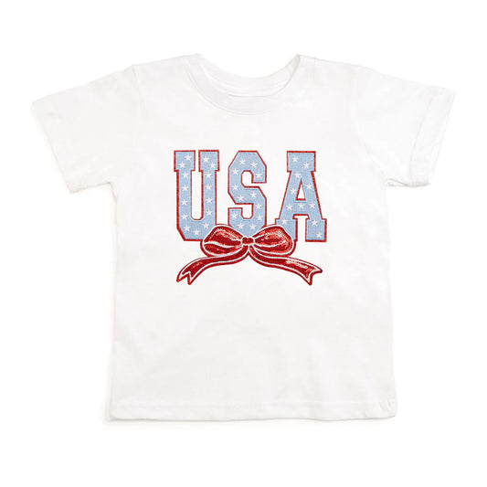 USA STARS & BOW PATCH SHORT SLEEVE T-SHIRT - WHITE