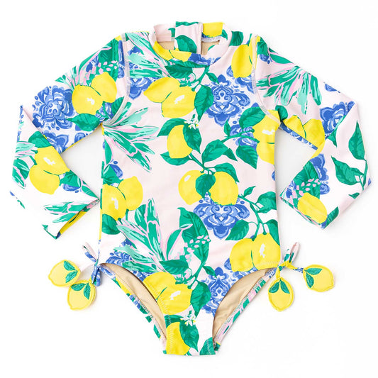 Santorini Citrus Girls Long Sleeve One Piece Swimsuit