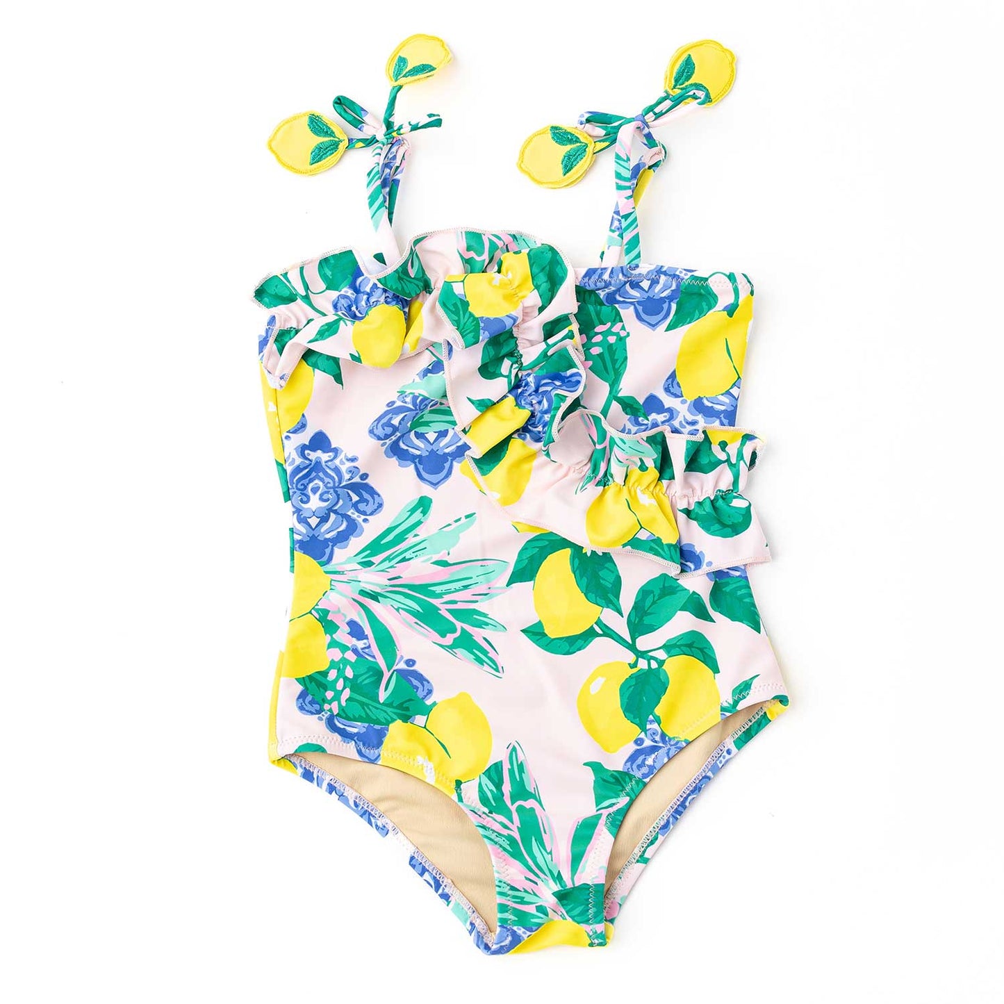Santorini Citrus Girls Ruffle One Piece Swimsuit