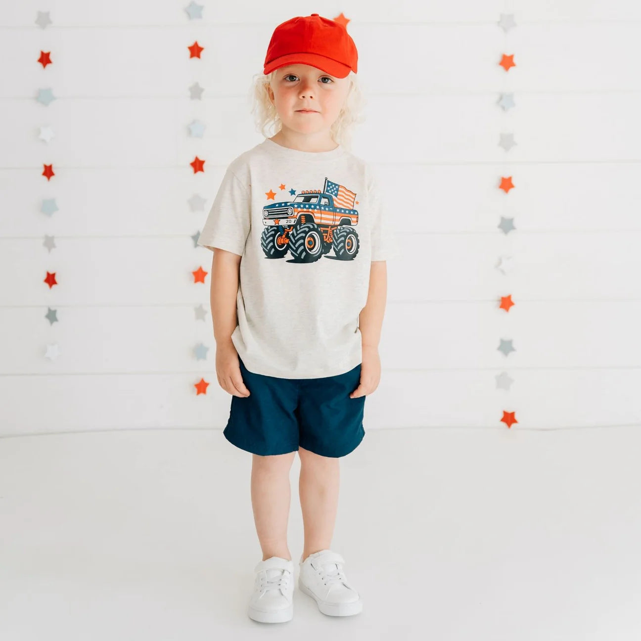 AMERICAN MONSTER TRUCK SHORT SLEEVE T-SHIRT - NATURAL HEATHER