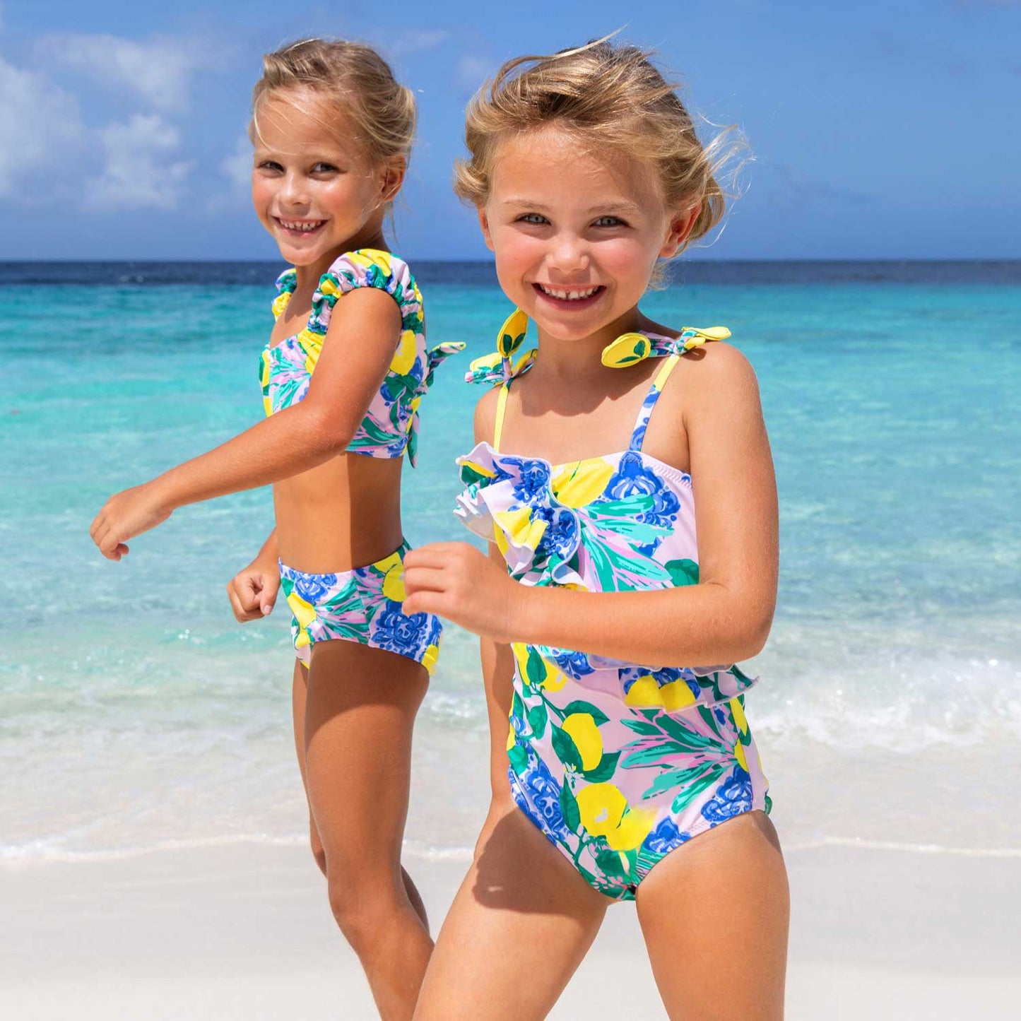 Santorini Citrus Girls Ruffle One Piece Swimsuit