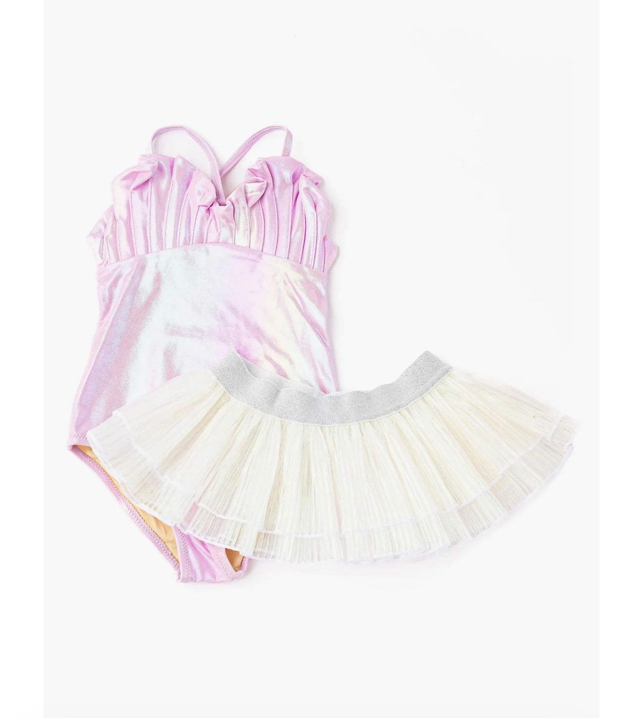 Kids' Metallic UPF 50+ One-Piece Swimsuit & Plissé Cover-Up Skirt Set