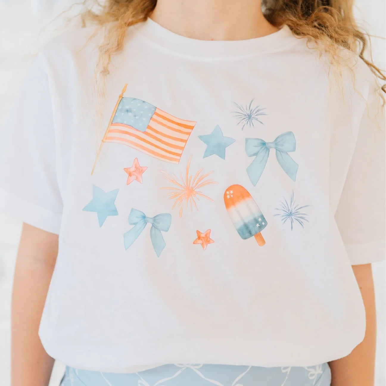 PATRIOTIC WATERCOLOR SHORT SLEEVE T-SHIRT - WHITE