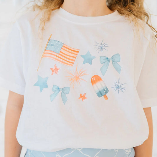 PATRIOTIC WATERCOLOR SHORT SLEEVE T-SHIRT - WHITE