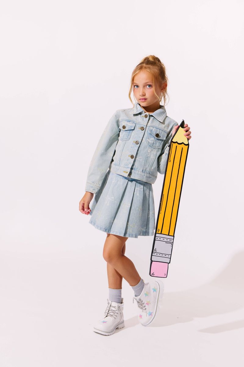 Sparkle Bows Denim Pleated Skirt