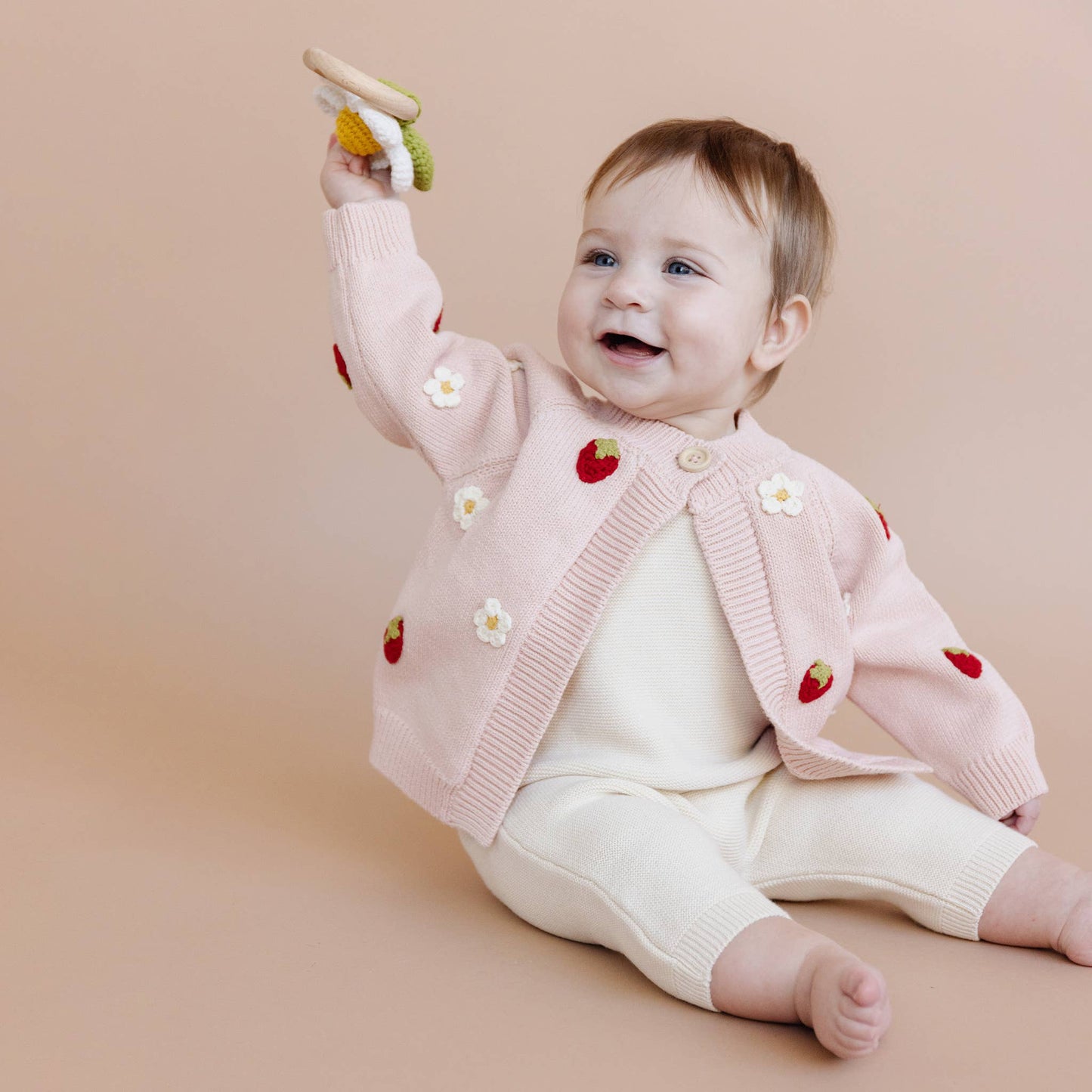 Cotton Strawberry Flower Cardigan Blush Baby Sweater Clothes