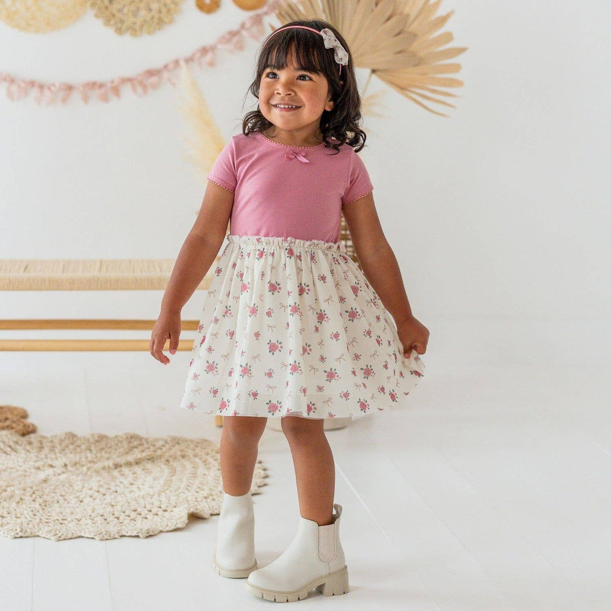 Coquette Rose Short Sleeve Tutu Dress - Kids Clothing - Fall