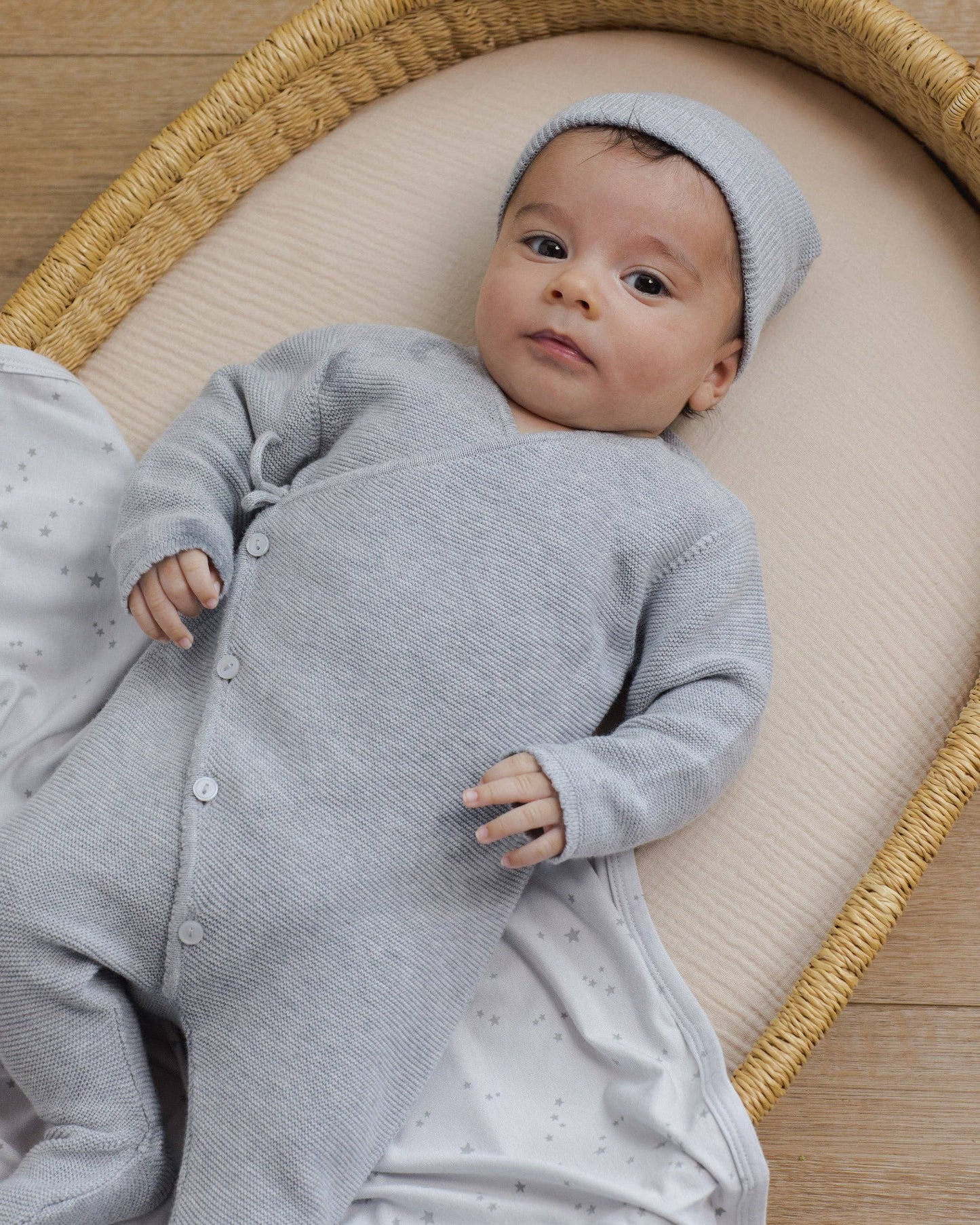 Wrap Knit Footie || Heathered Dusty Blue