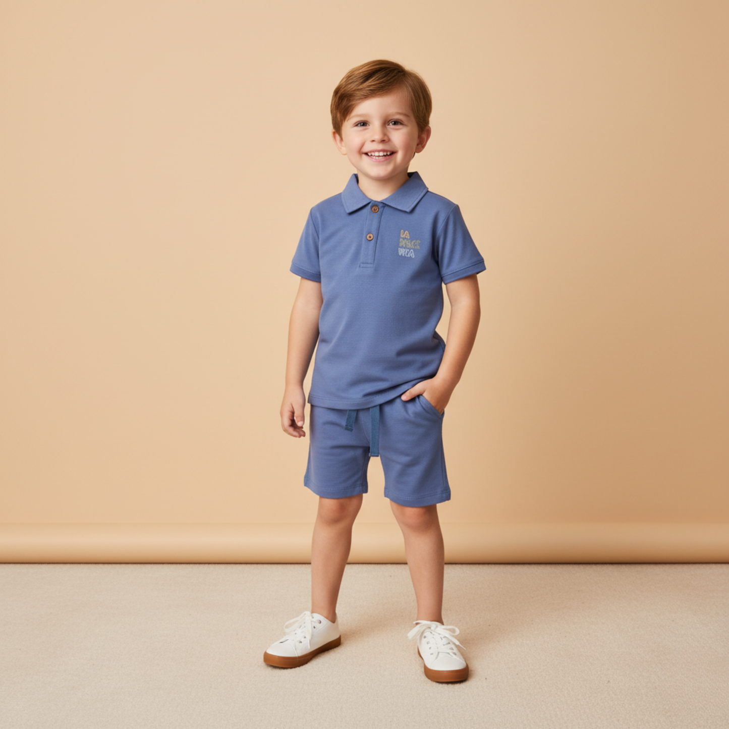Organic Polo Shirt & Shorts Set - Slate