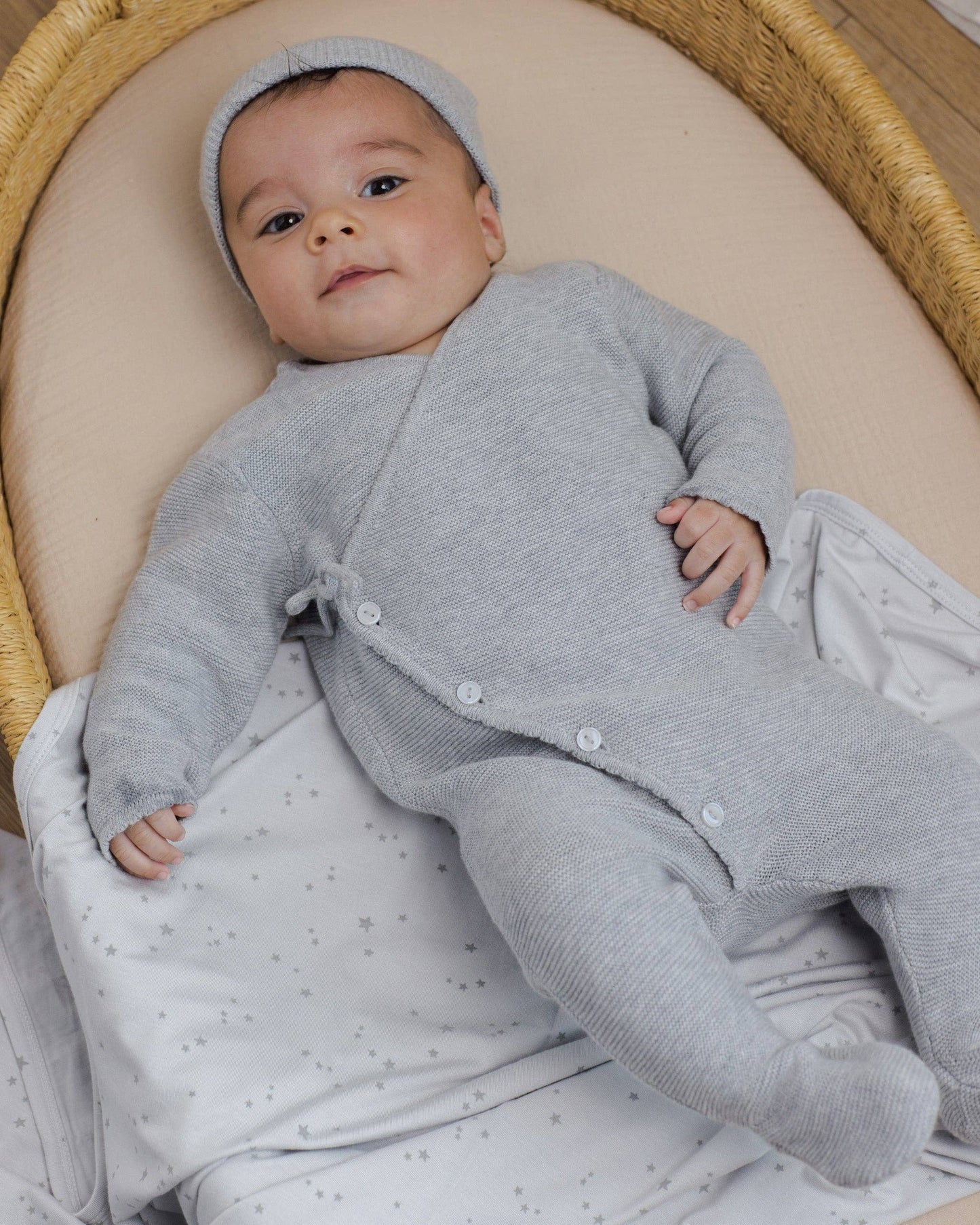 Wrap Knit Footie || Heathered Dusty Blue