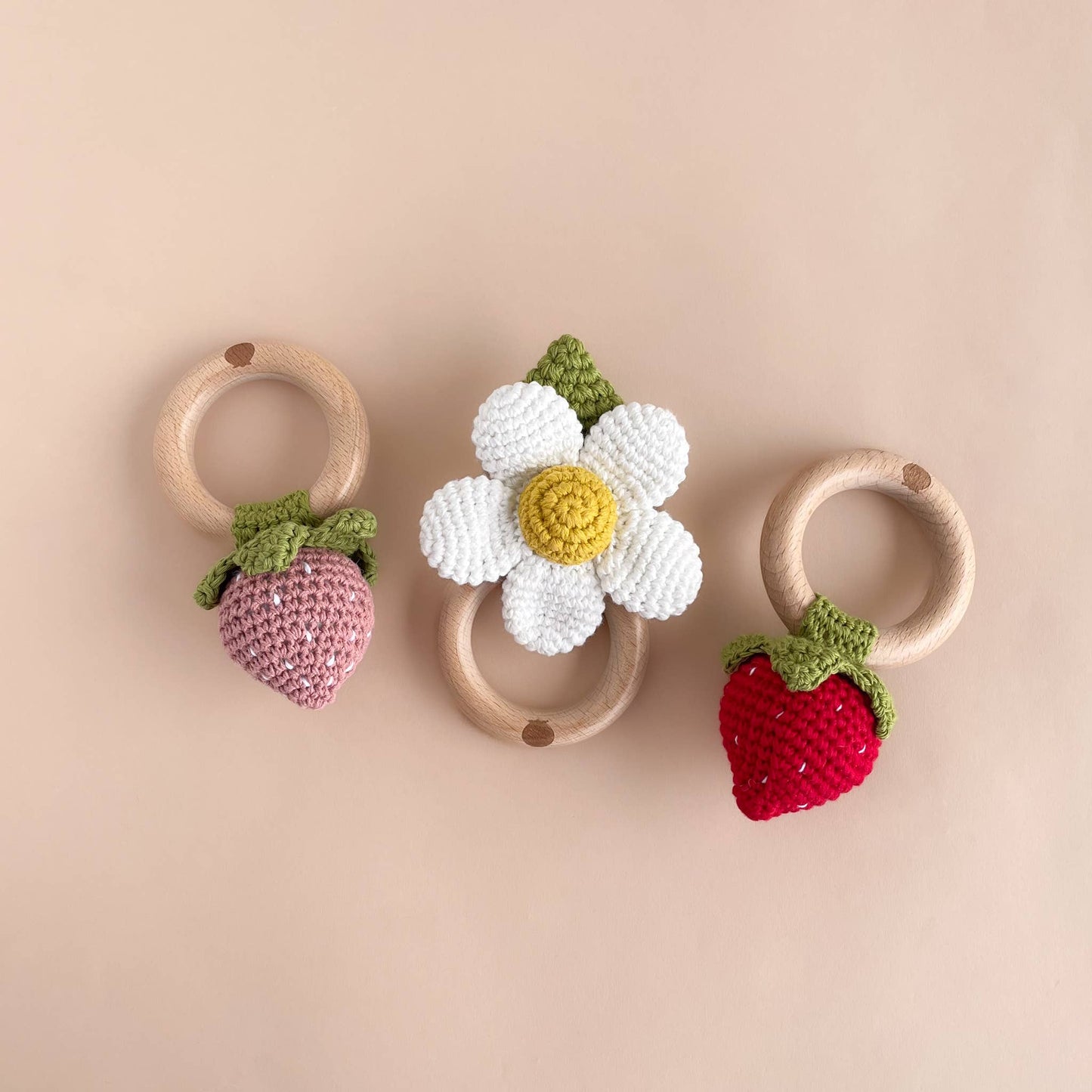 Teether Strawberry Red Cotton Crochet Rattle Baby Toy Summer